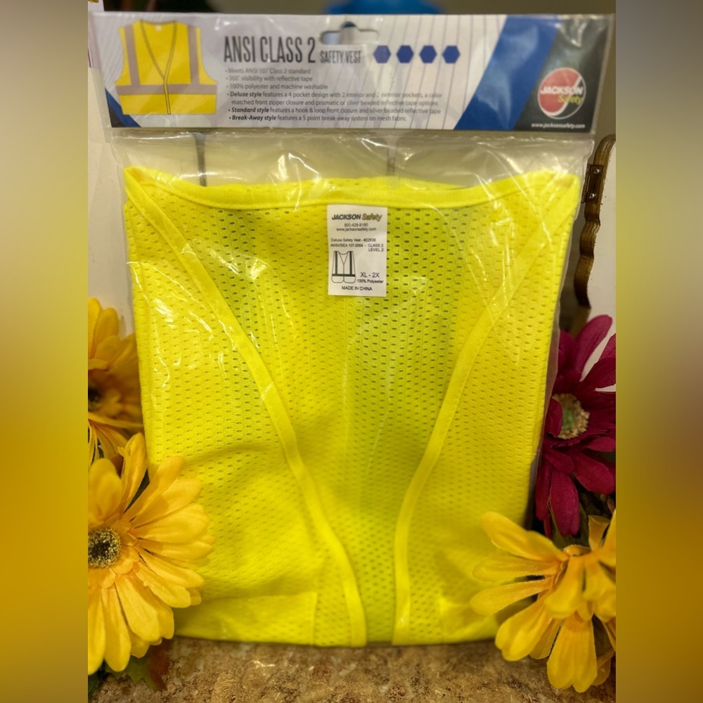 New Jackson Safety ANSI Class 2 DELUXE Yellow Mesh Reflective Safety Vest XL-2X